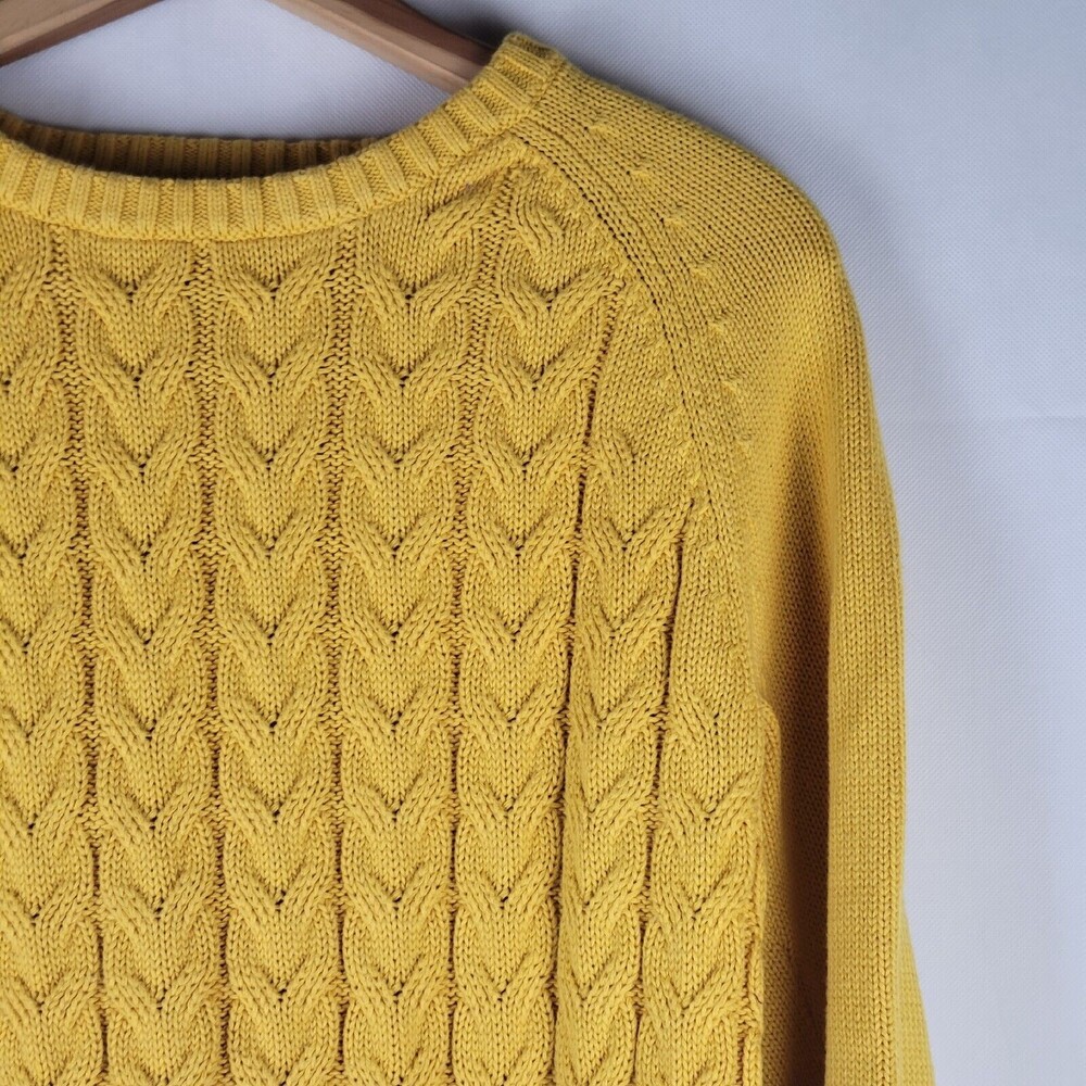 Lands End Drifter Sweater Womens Medium Cable Knit Fisherman Gold Bright Yellow - Picture 8 of 11